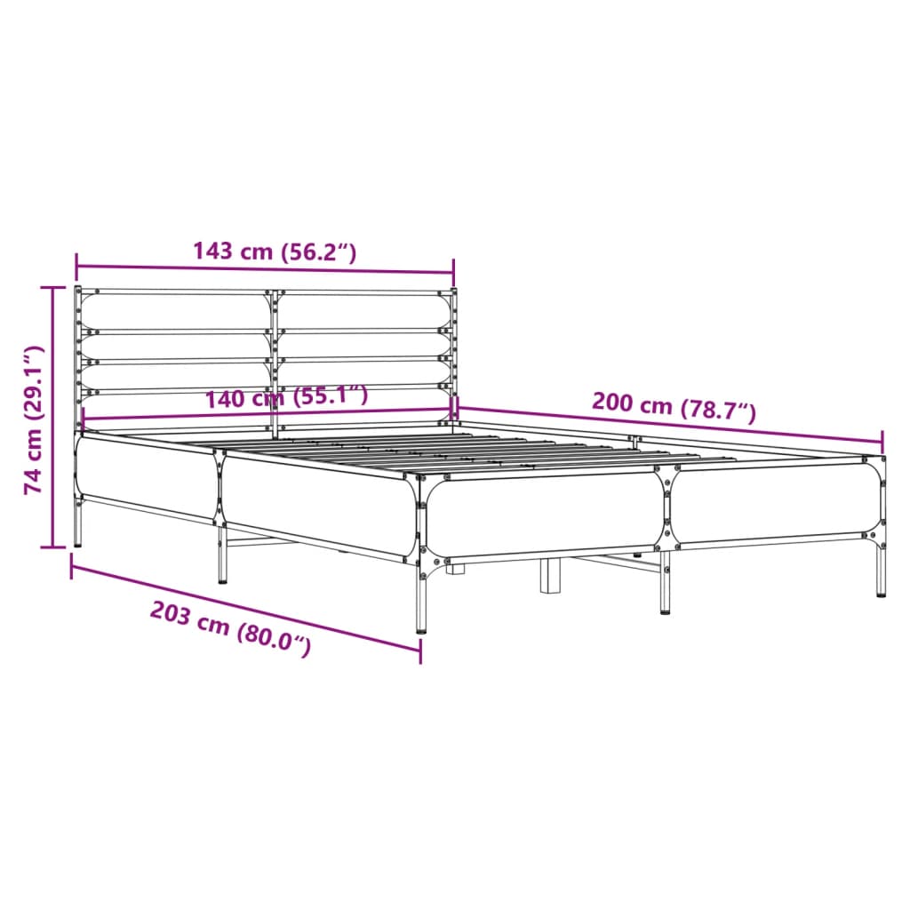 sengestel 140x200 cm konstrueret træ og metal sonoma-eg