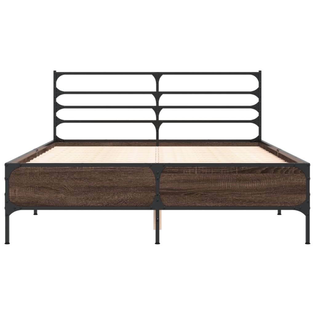 sengestel 140x200 cm konstrueret træ og metal brun egetræ