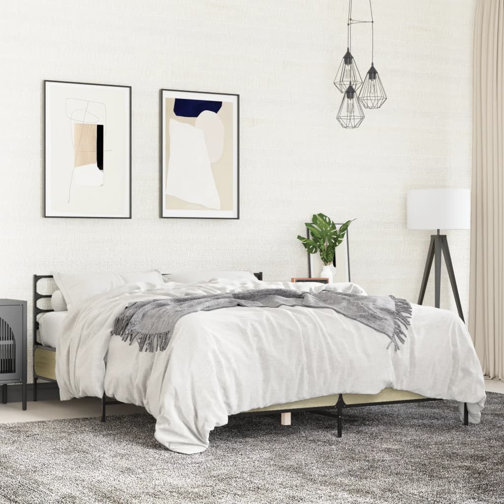 sengestel 150x200 cm konstrueret træ og metal sonoma-eg