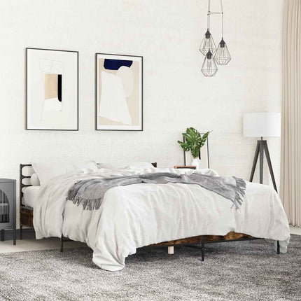 sengestel 150x200cm konstrueret træ og metal røget egetræsfarve