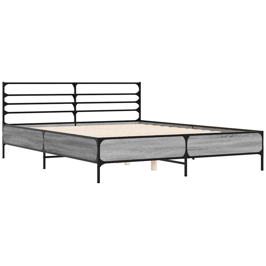 sengestel 150x200 cm konstrueret træ og metal grå sonoma-eg