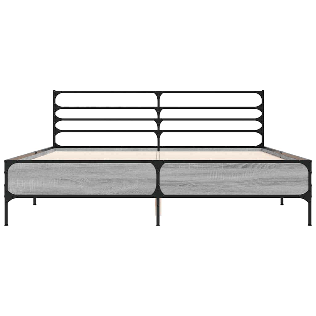 sengestel 150x200 cm konstrueret træ og metal grå sonoma-eg