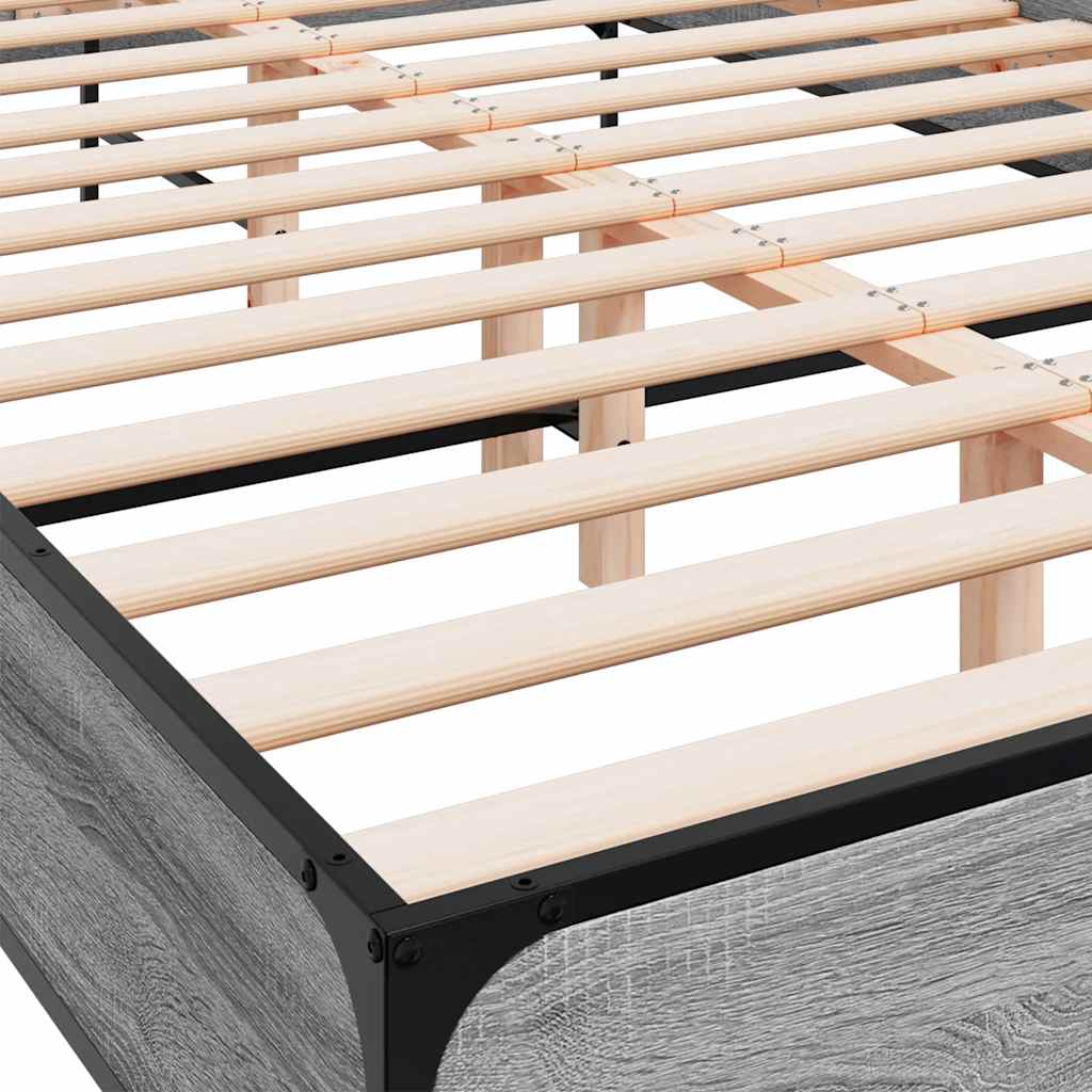 sengestel 150x200 cm konstrueret træ og metal grå sonoma-eg