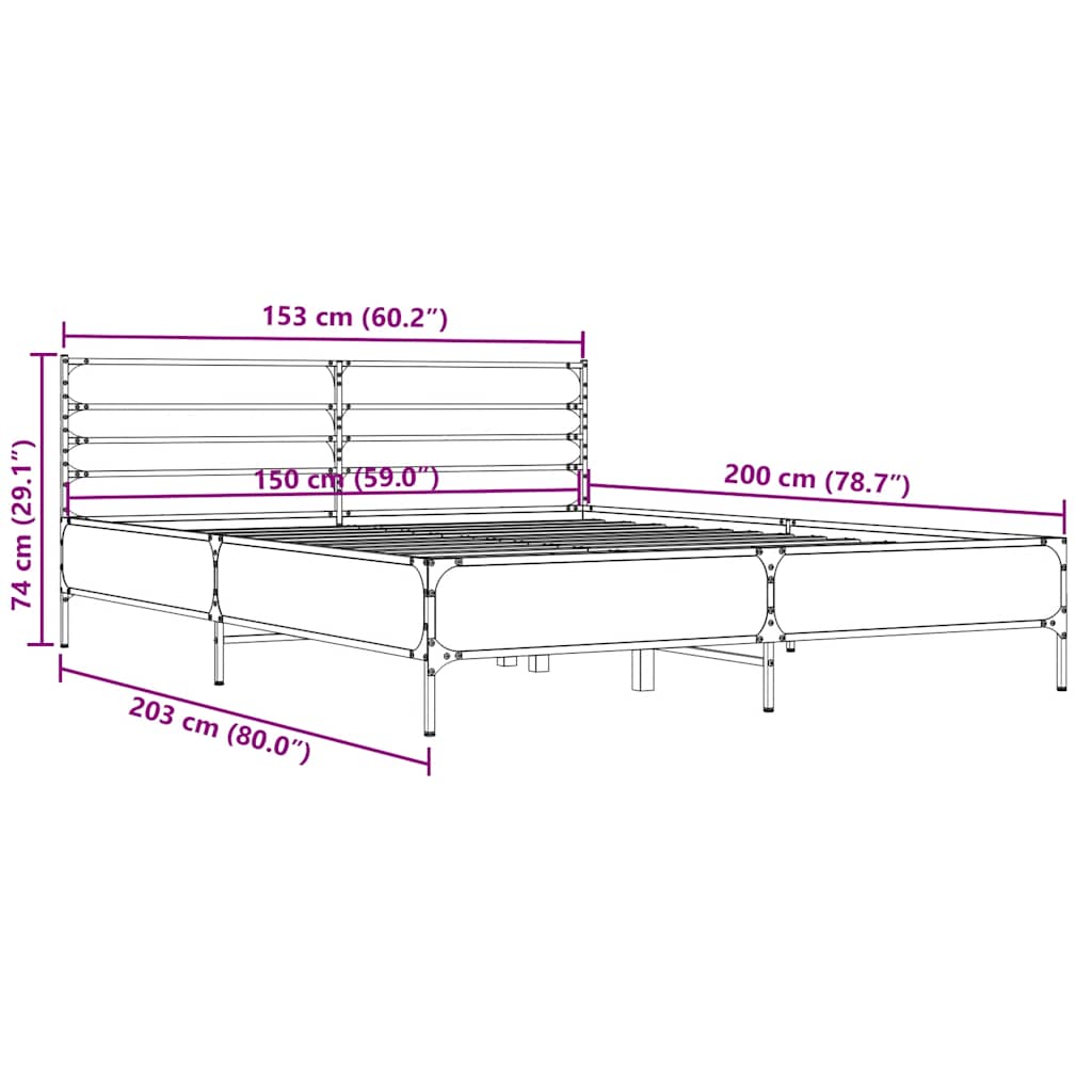 sengestel 150x200 cm konstrueret træ og metal grå sonoma-eg