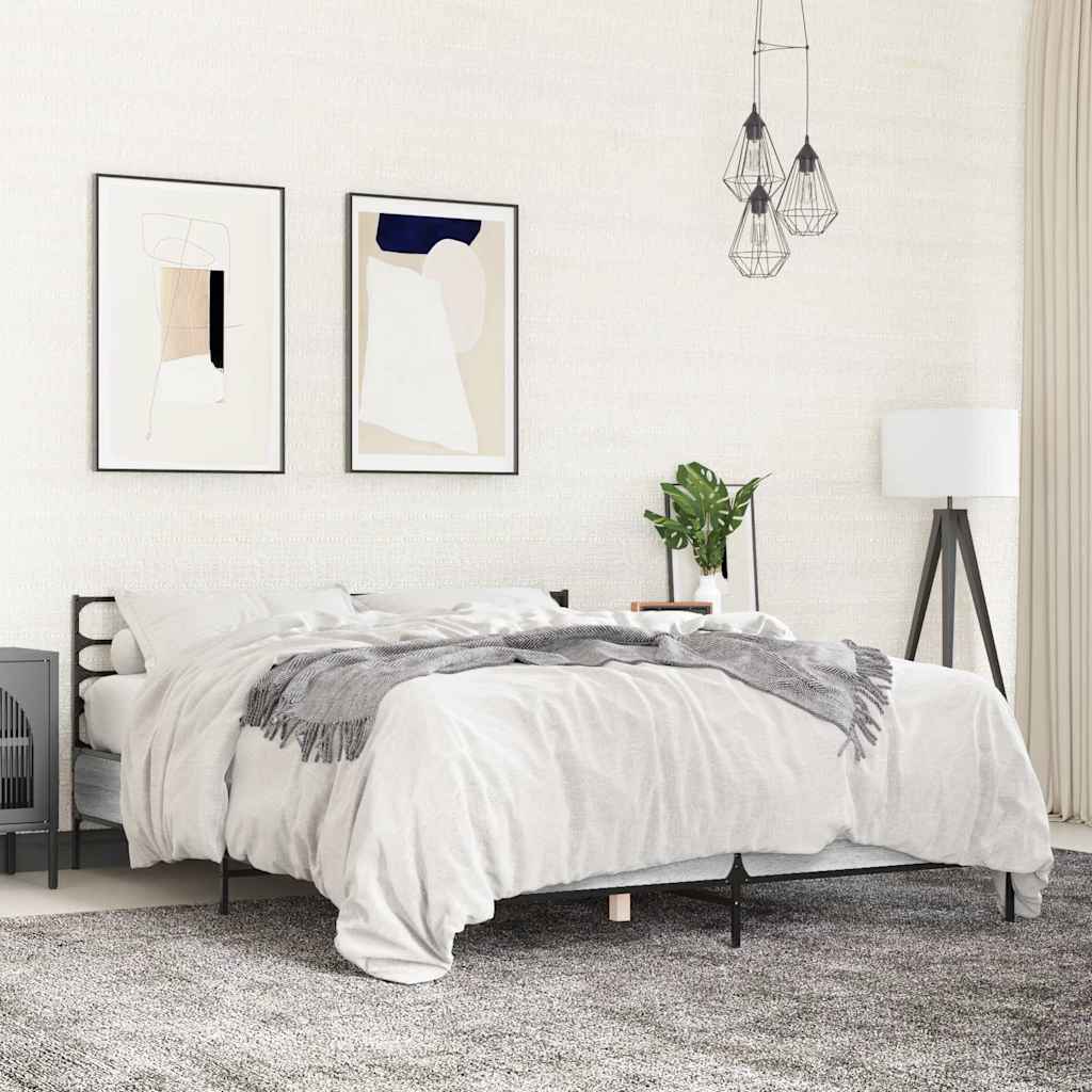 sengestel 150x200 cm konstrueret træ og metal grå sonoma-eg