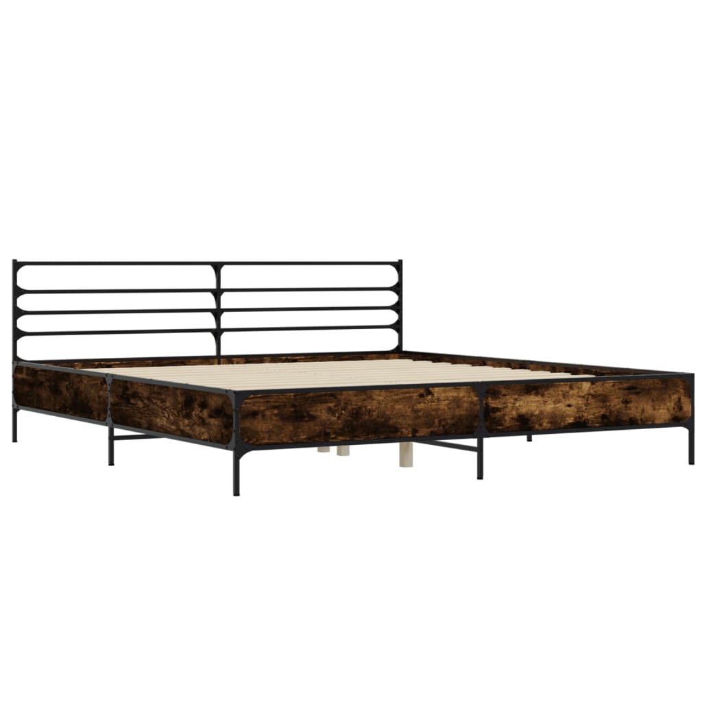 sengestel 200x200cm konstrueret træ og metal røget egetræsfarve