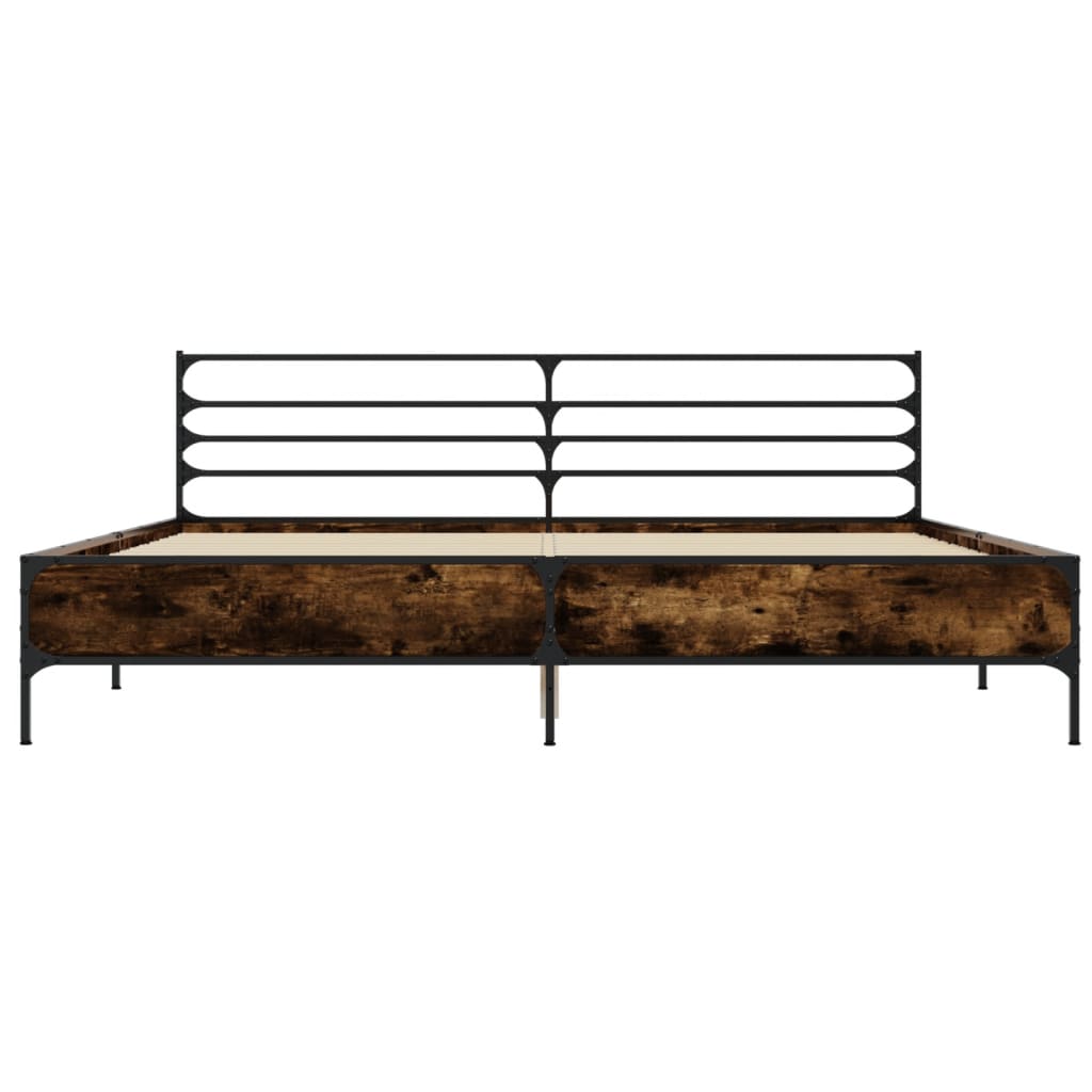 sengestel 200x200cm konstrueret træ og metal røget egetræsfarve