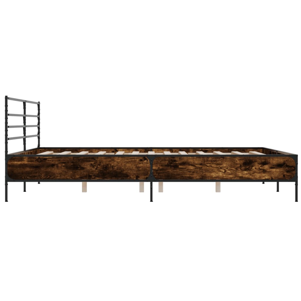 sengestel 200x200cm konstrueret træ og metal røget egetræsfarve