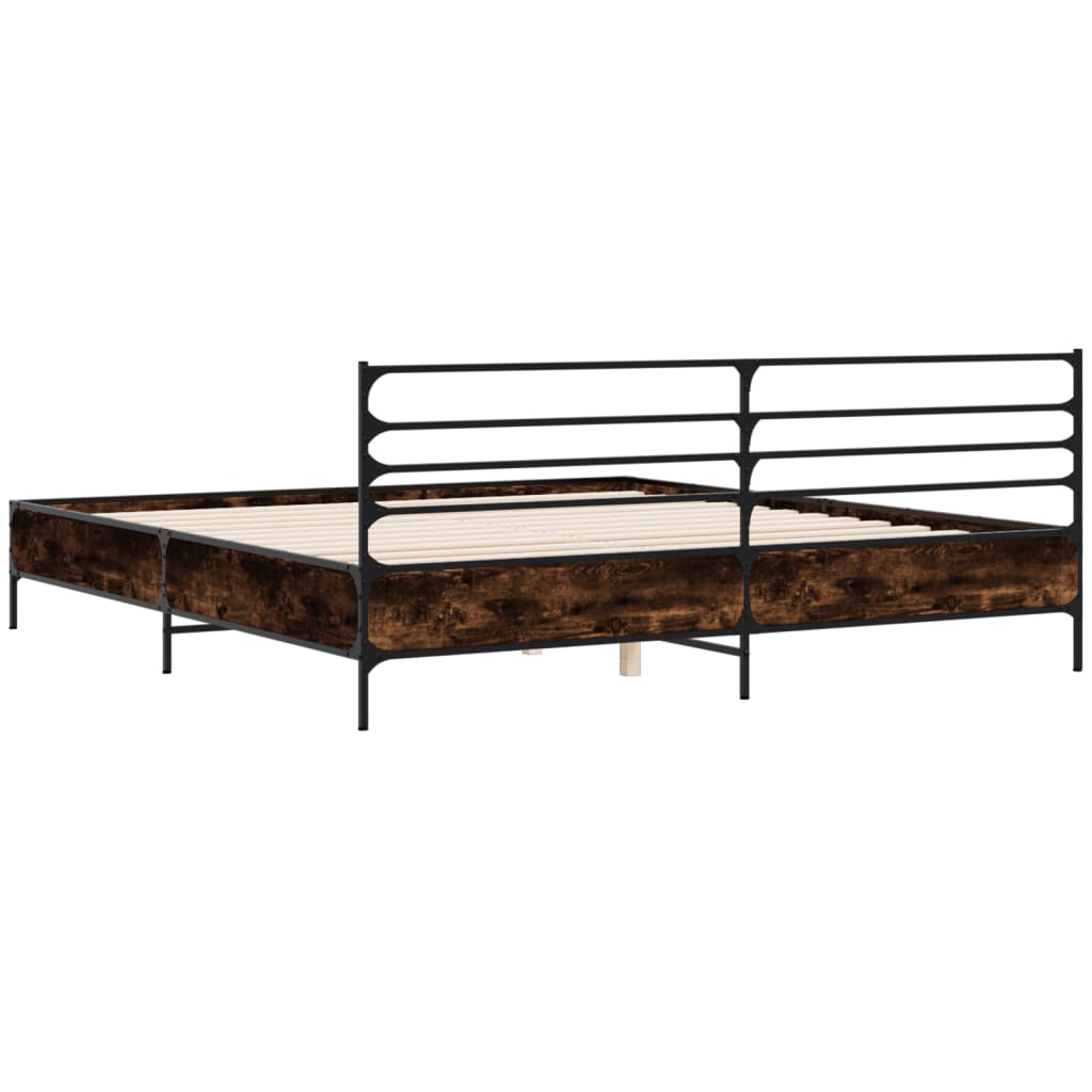 sengestel 200x200cm konstrueret træ og metal røget egetræsfarve