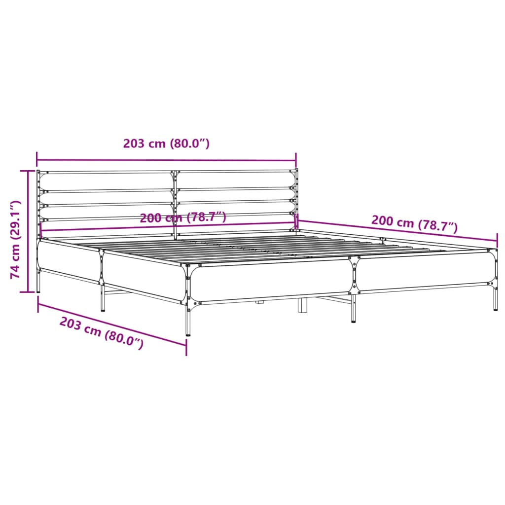 sengestel 200x200cm konstrueret træ og metal røget egetræsfarve