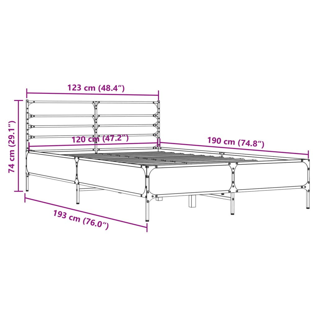 sengestel 120x190 cm konstrueret træ og metal sonoma-eg