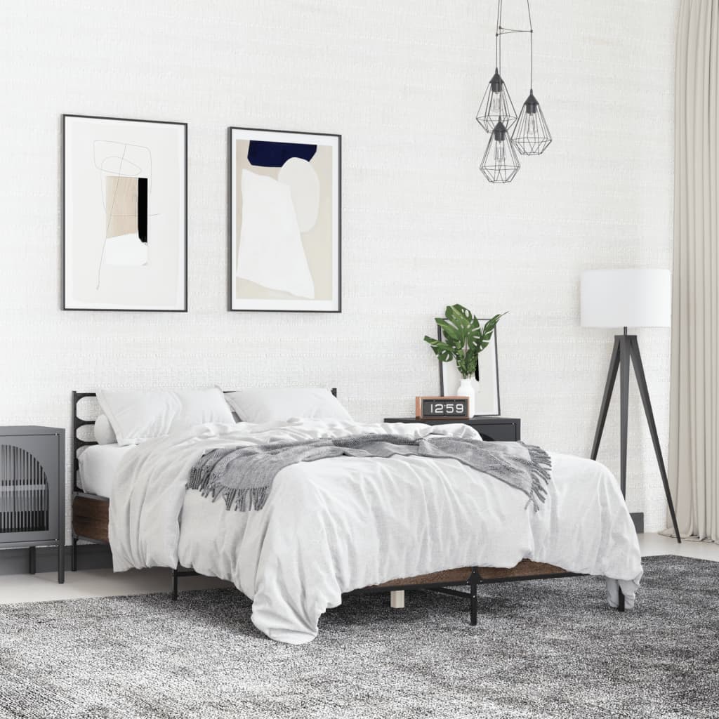 sengestel 120x190 cm konstrueret træ og metal brun egetræsfarve