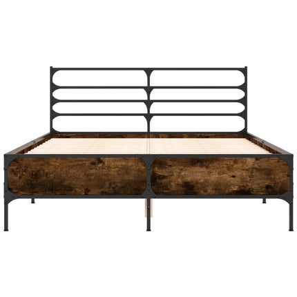 sengestel 135x190cm konstrueret træ og metal røget egetræsfarve