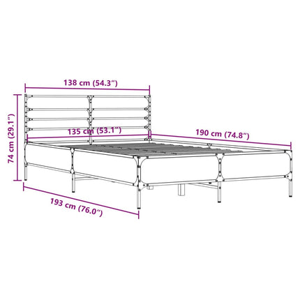 sengestel 135x190 cm konstrueret træ og metal grå sonoma-eg