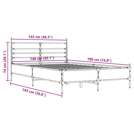 sengestel 140x190 cm konstrueret træ og metal sonoma-eg