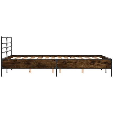 sengestel 140x190 cm konstrueret træ og metal brun egetræsfarve