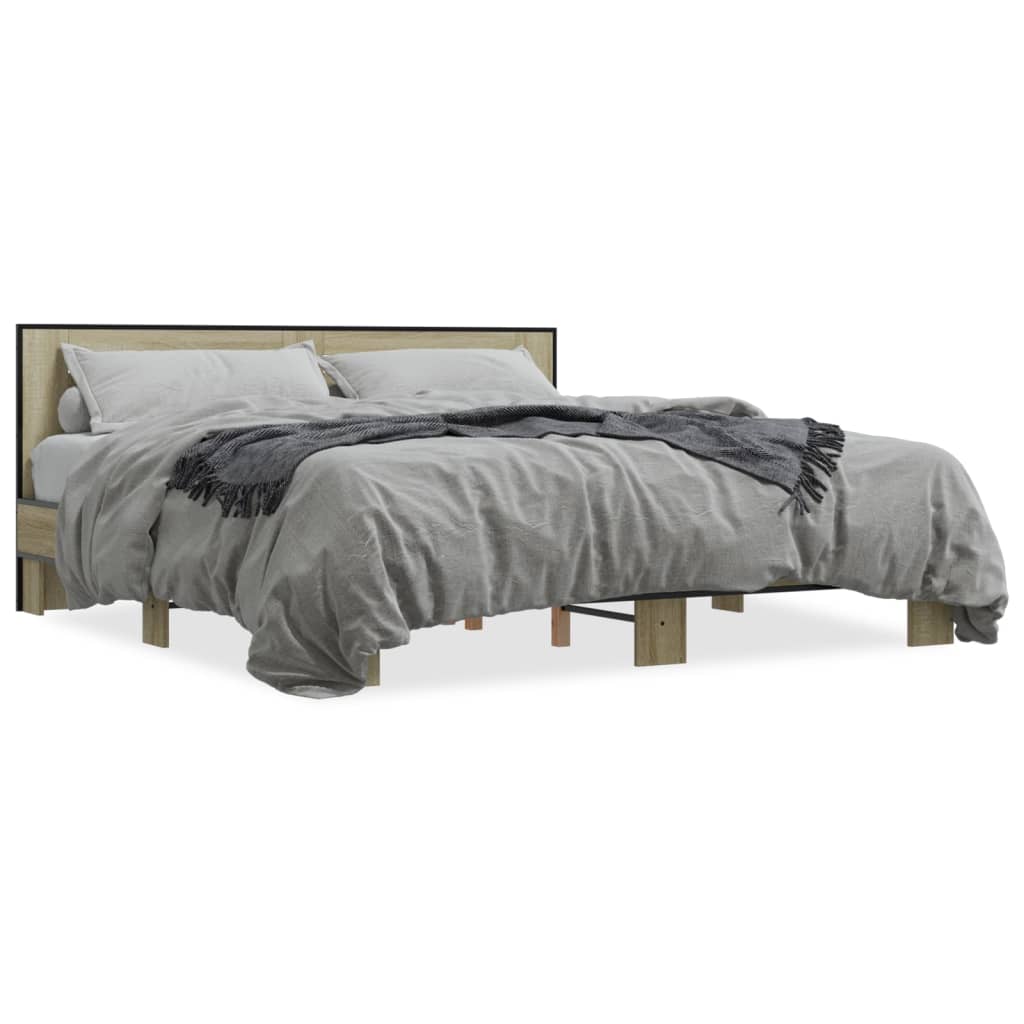 sengestel 200x200 cm konstrueret træ og metal sonoma-eg