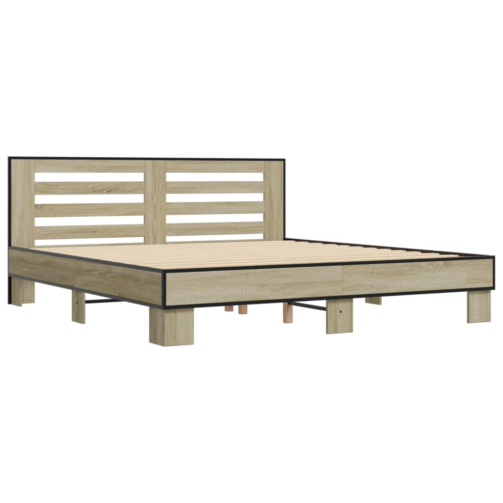 sengestel 200x200 cm konstrueret træ og metal sonoma-eg