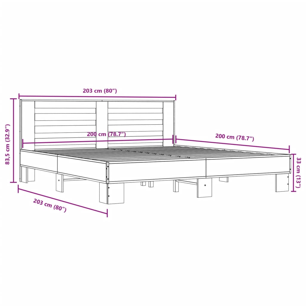 sengestel 200x200 cm konstrueret træ og metal sonoma-eg