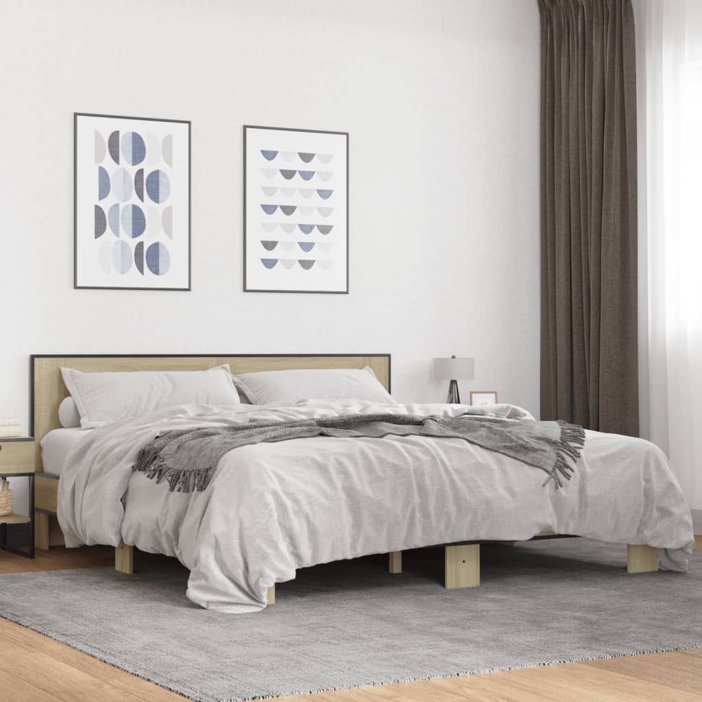 sengestel 200x200 cm konstrueret træ og metal sonoma-eg