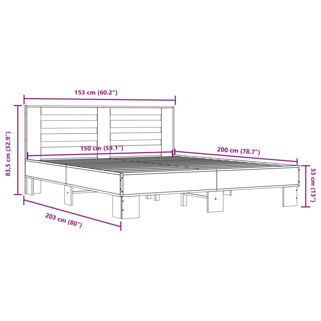 sengestel 150x200 cm konstrueret træ og metal grå sonoma-eg
