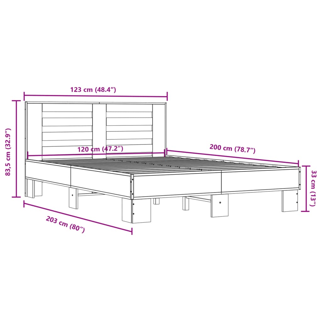 sengestel 120x200 cm konstrueret træ og metal sonoma-eg