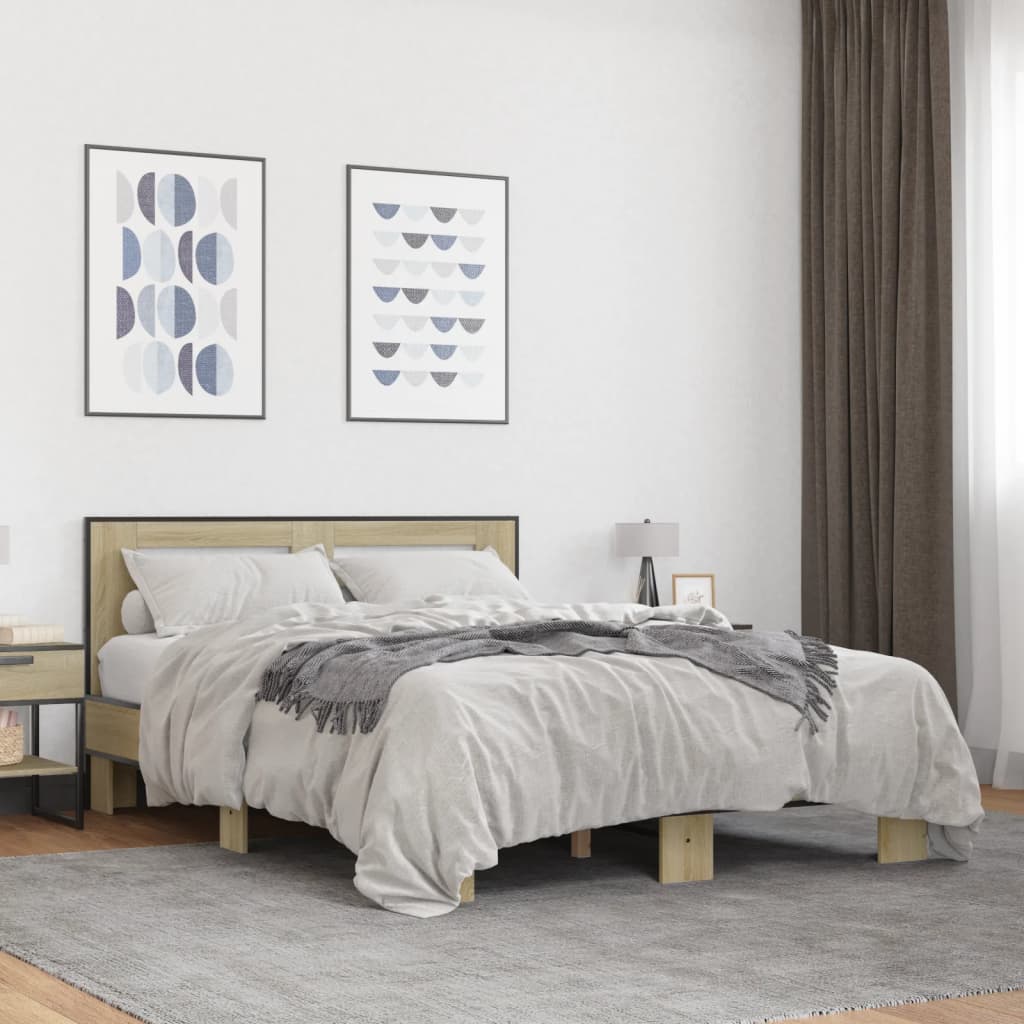 sengestel 120x200 cm konstrueret træ og metal sonoma-eg