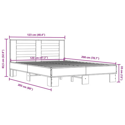 sengestel 120x200 cm konstrueret træ og metal grå sonoma-eg
