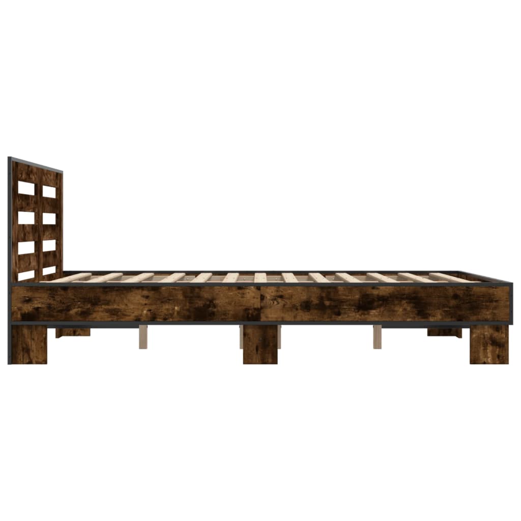 sengestel 135x190cm konstrueret træ og metal røget egetræsfarve