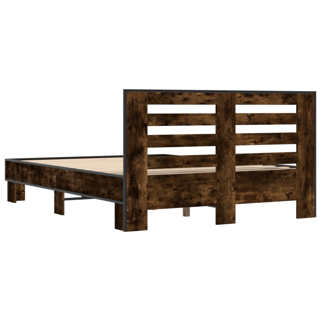 sengestel 135x190cm konstrueret træ og metal røget egetræsfarve