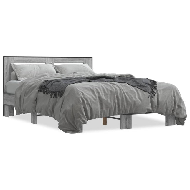 sengestel 135x190 cm konstrueret træ og metal grå sonoma-eg