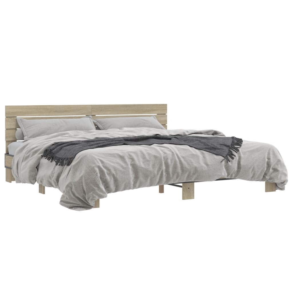 sengestel 200x200 cm konstrueret træ og metal sonoma-eg