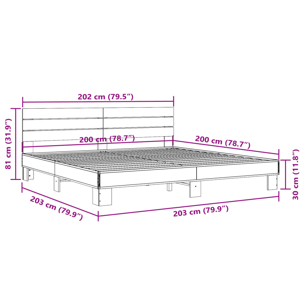 sengestel 200x200 cm konstrueret træ og metal sonoma-eg