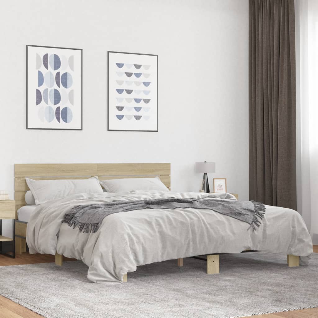 sengestel 200x200 cm konstrueret træ og metal sonoma-eg