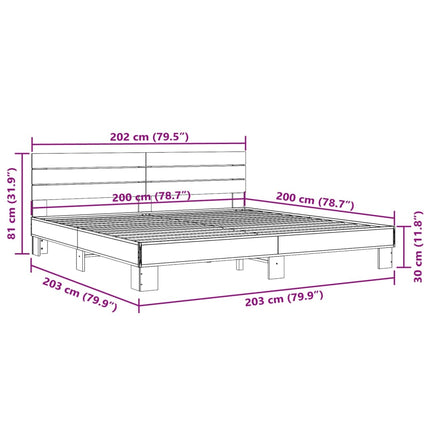 sengestel 200x200 cm konstrueret træ og metal grå sonoma-eg