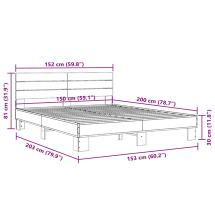 sengestel 150x200 cm konstrueret træ og metal sonoma-eg
