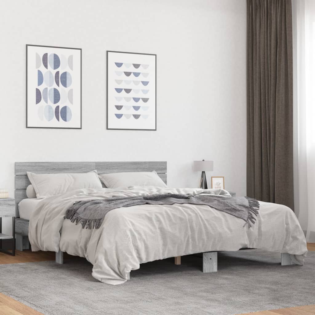 sengestel 150x200 cm konstrueret træ og metal grå sonoma-eg