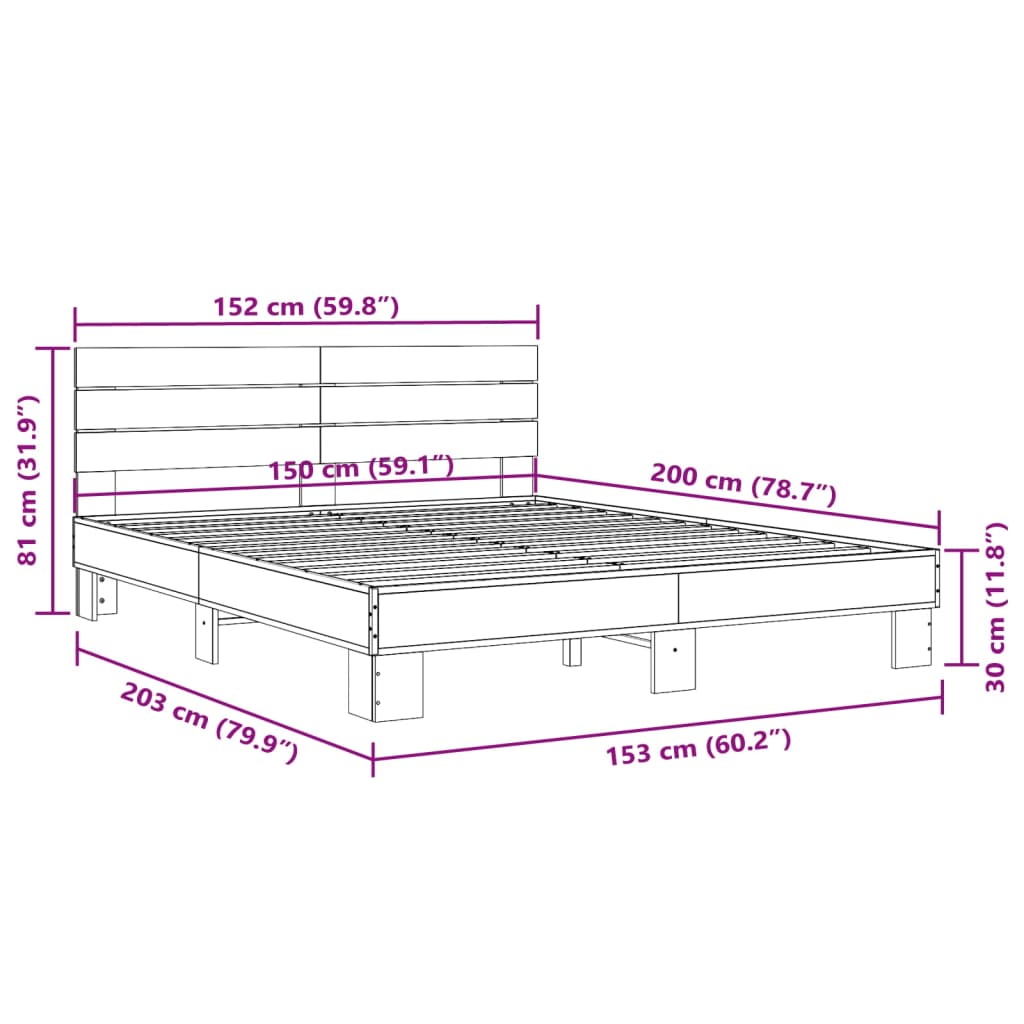sengestel 150x200 cm konstrueret træ og metal brun egetræ