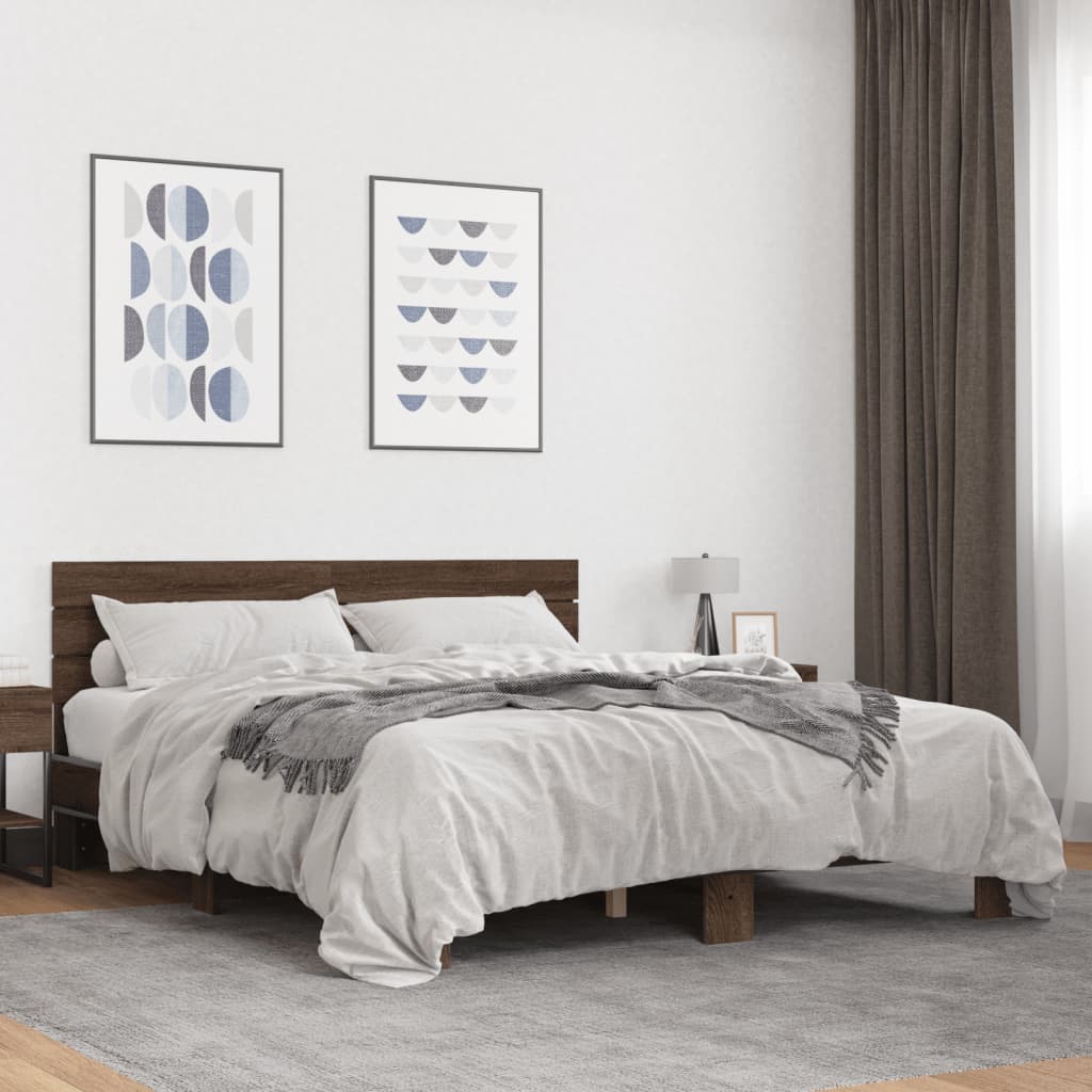 sengestel 150x200 cm konstrueret træ og metal brun egetræ
