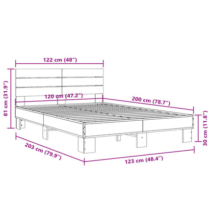 sengestel 120x200 cm konstrueret træ og metal grå sonoma-eg