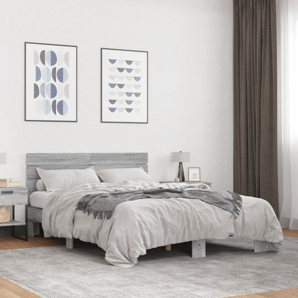sengestel 120x200 cm konstrueret træ og metal grå sonoma-eg