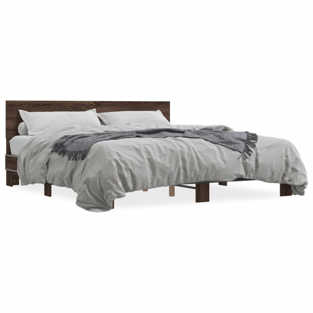 sengeramme 200x200 cm konstrueret træ og metal brun egetræ