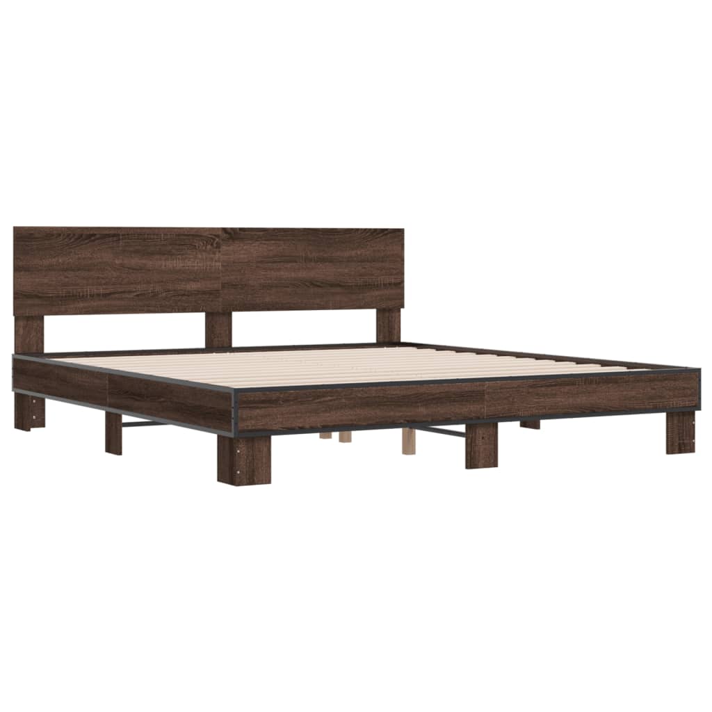 sengeramme 200x200 cm konstrueret træ og metal brun egetræ