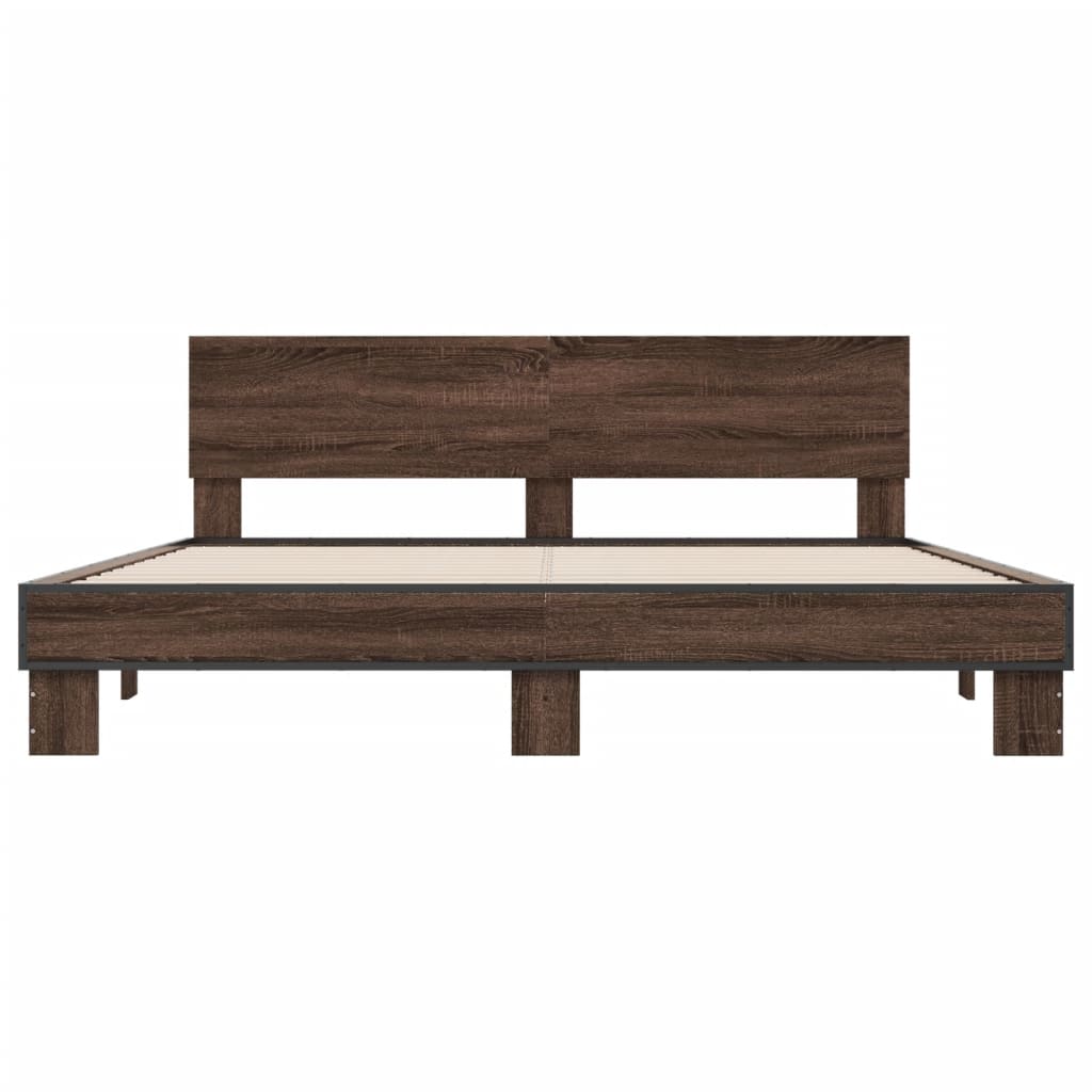 sengeramme 200x200 cm konstrueret træ og metal brun egetræ