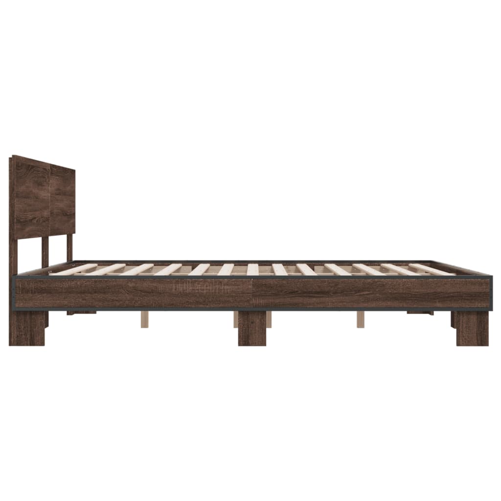 sengeramme 200x200 cm konstrueret træ og metal brun egetræ