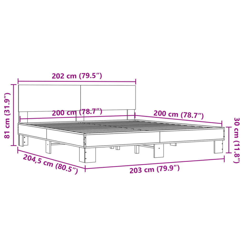 sengeramme 200x200 cm konstrueret træ og metal brun egetræ