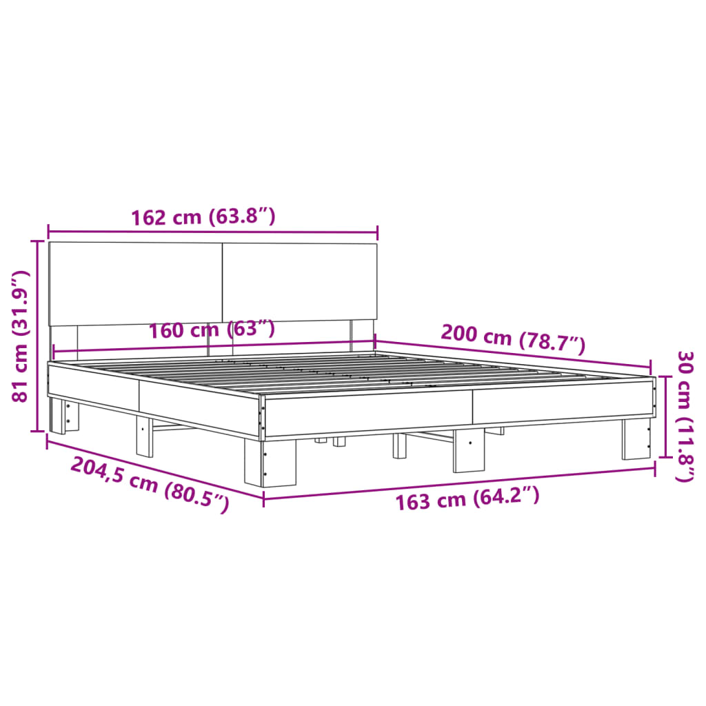 sengestel 160x200 cm konstrueret træ og metal sonoma-eg
