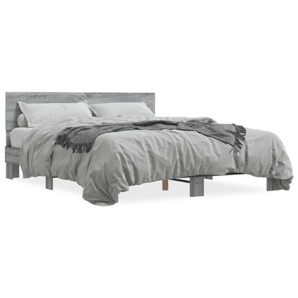 sengestel 150x200 cm konstrueret træ og metal grå sonoma-eg