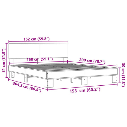 sengestel 150x200 cm konstrueret træ og metal grå sonoma-eg