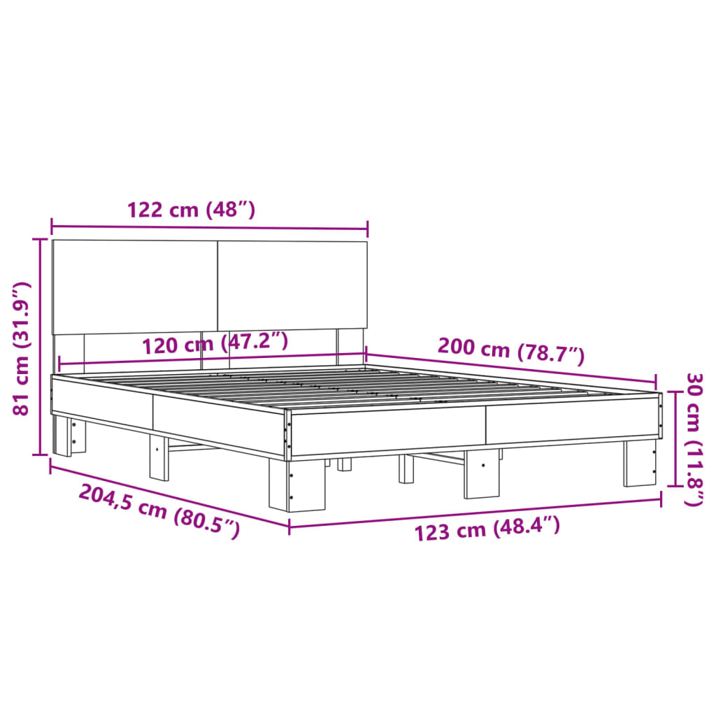 sengestel 120x200 cm konstrueret træ og metal sonoma-eg